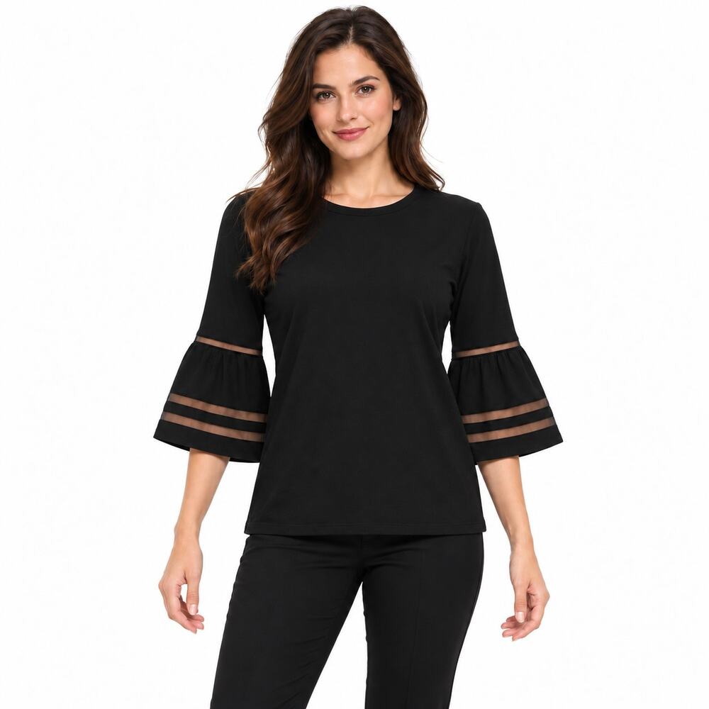 Ralph Lauren Black Bell Sleeve Cotton Top EUC Size XS